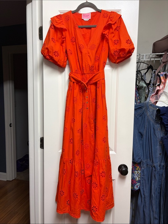 kate spade Dresses & Skirts - Kate Spade Women's Orange Eyelet Midi Dress with Tie Waist